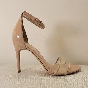 ALDO Clear Vinyl Nude Patent Ankle Strap Open Toe Stiletto Sandals Heels